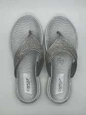 Capelli New York Silver Bling Sparkle Flip Flops Women Size 10 Comfort Insole