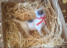 New 3D Dresden White Black Cat Paper Christmas Ornament Decoration Red Bow