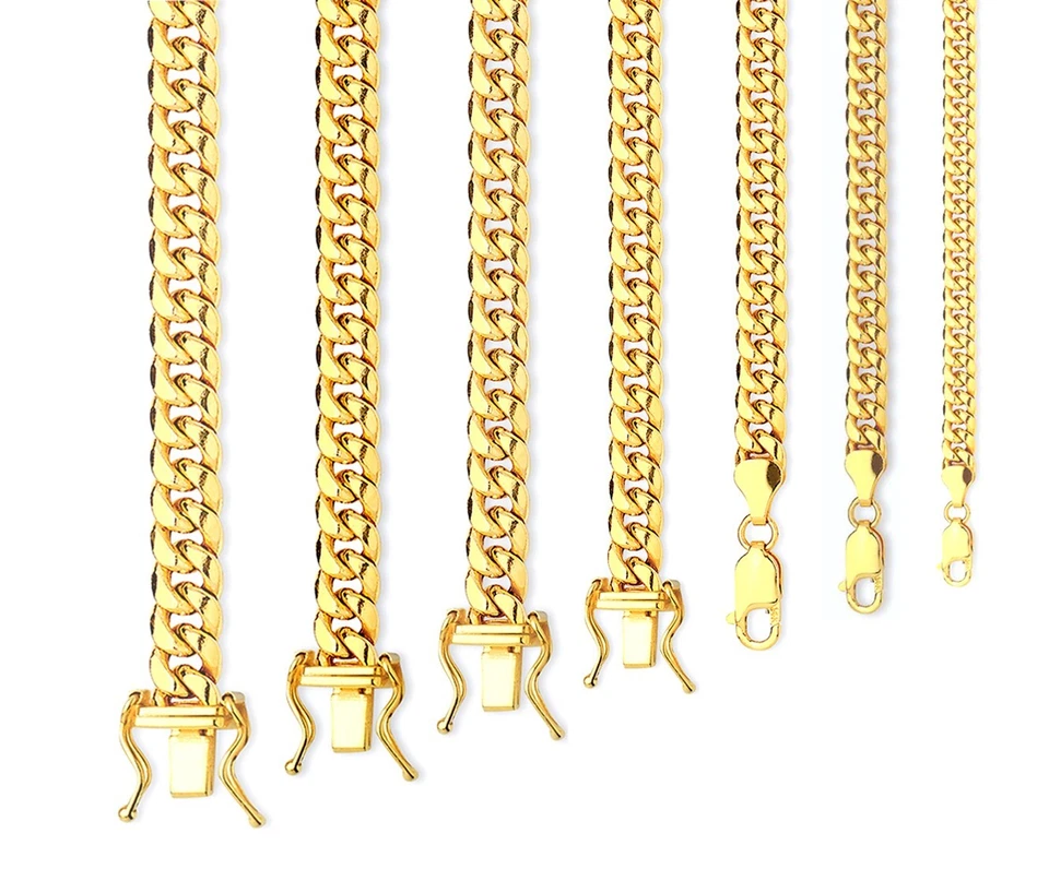 10k Yellow Gold 3mm-9.5mm Miami Cuban Chain Necklace Bracelet Size 7"-30" Hollow