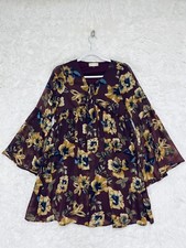 Altar'd State Dress Tunic Womens Small Burgundy Bell Sleeves Sheer Lined