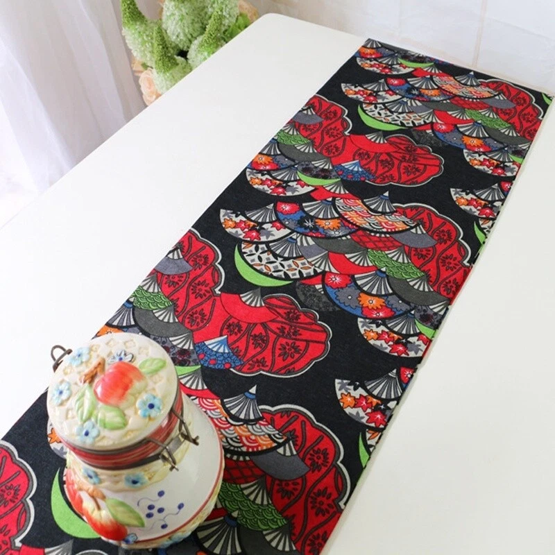 Chinese Tablecloth Table Runner Printed Tassel Cafe Dinning Room Banquet Decor - Image 4 of 4