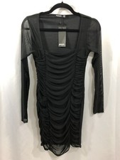 Nasty Gal Women's Mesh Sexy Ruched Little Black Dress US 6 New with Tags