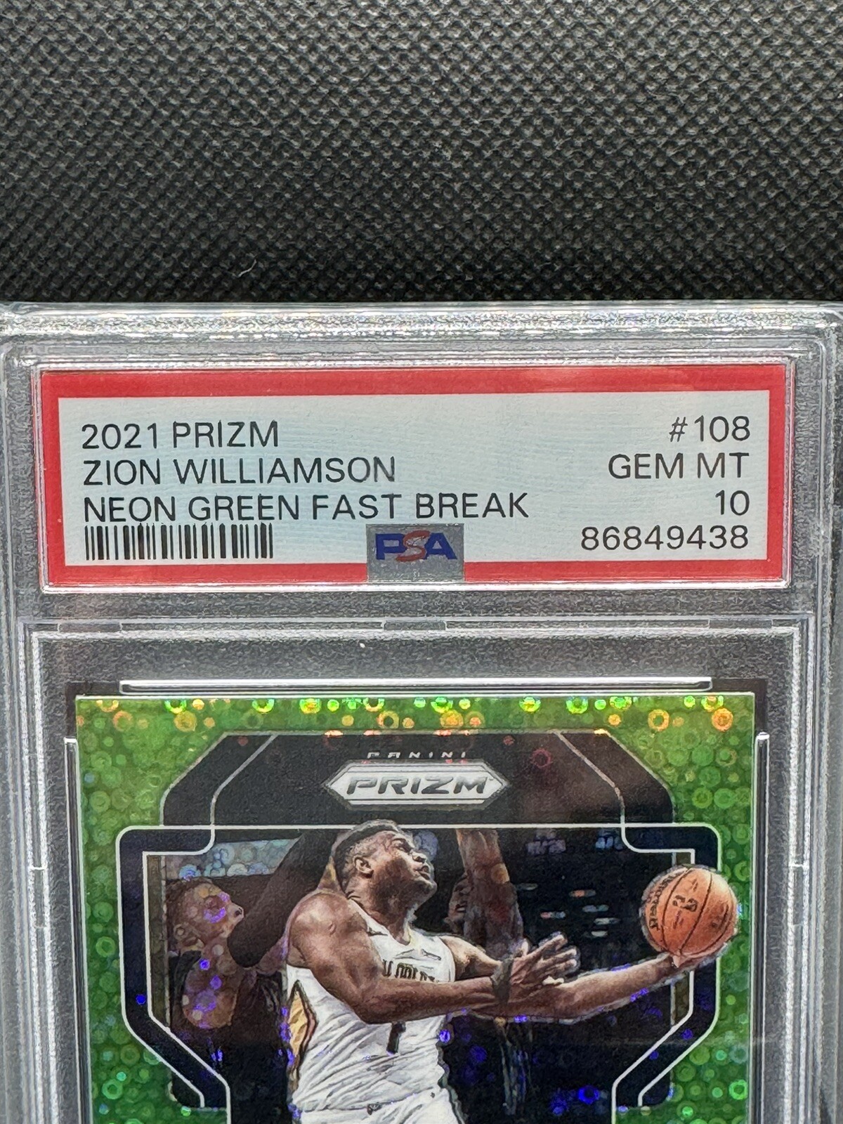 2021-22 Zion Williamson Prizm Fast Break Neon Green 2/5 PSA 10 GEM MINT # 108 view 5