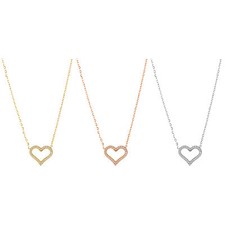 Women's Charm Stainless Steel CZ Hollow Heart Pendant Necklace Clavicle Chain