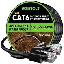 Cat 6 Outdoor Ethernet Cable 250 ft 24AWG 10Gbps Cat6 Cable Cord Waterproof D...