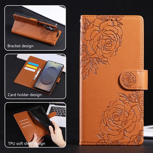 For Samsung Galaxy S25 Ultra|+ S25Edge S24 FE-S22 Rose Emboss Leather Flip Case - 第 6/43 張圖片