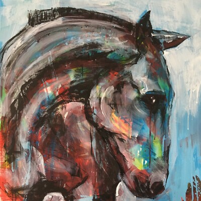 Großes original signiertes Acryl Gemälde eines Pferdes auf Leinwand ca.70x80x1,7cm