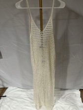 NWT Boho pretty little thing Beige Crochet Knit Maxi Dress Women’s Large Coverup