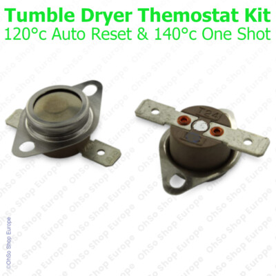For Indesit Tumble Dryer Thermostat Kit Cut-Out 120°C & 140°C White Spot