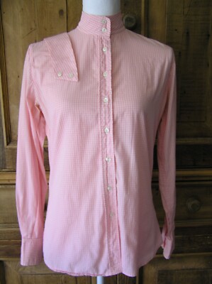 EXCELLENT MARIGOLD RIDING HUNT HUNTER ENGLISH SHIRT W/COLLAR PINK GINGHAM SZ 10