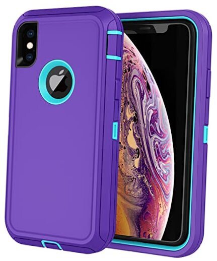 for iPhone X Case,iPhone Xs Case with Screen Protector Full Body Purple