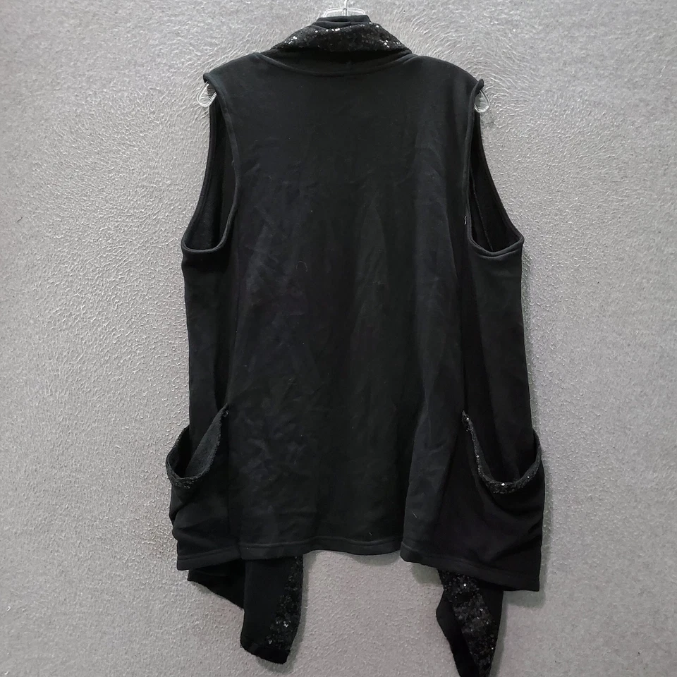 Chaqueta Juicy Couture Mujer Mediana Negra Chaleco Sin Mangas Lentejuelas Frente Abierto Foto 4 de 4