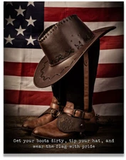 Rancher Hat Bull Horses Boots American Motivational 11x14 Inches Unframed