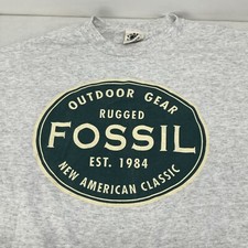 Vintage Fossil Outdoor Brand T Shirt USA Made T Shirt Heathered-Grey Size LARGE