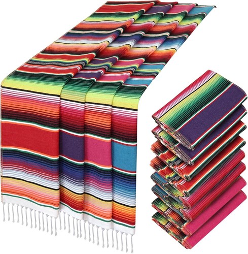 Holicolor Mexican Table Runner, 8 Pack 14x110 Inch 4 Colors Mexican Party Decor