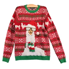 33 Degrees Men's Ugly Christmas Sweater Multicolor Small Long Sleeve Llama