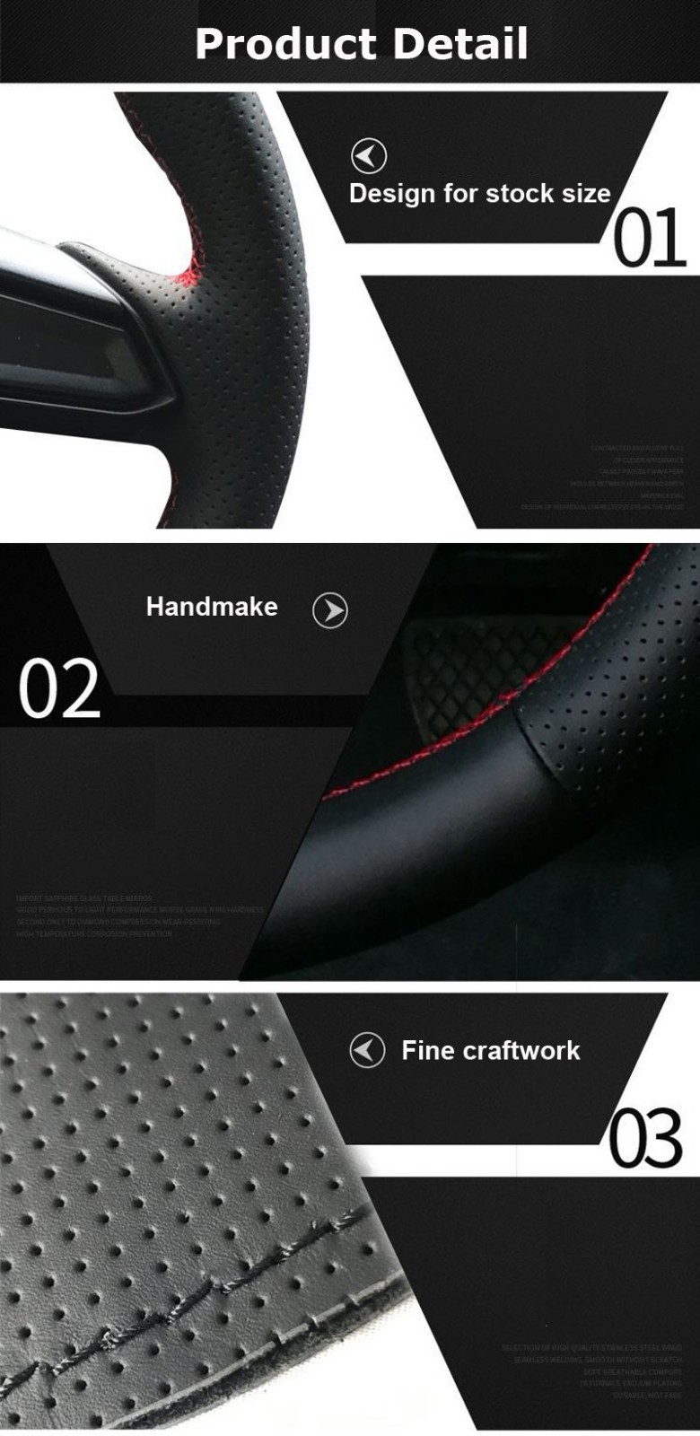 Black Red Genuine Leather DIY Car Steering Wheel Cover for Nissan Rogue