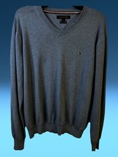 Tomy Hilfiger V-Neck Sweater Premium Cotton Size Large Light Blue
