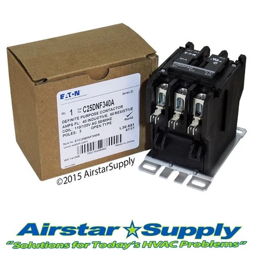 C25DNF340A Eaton / Cutler Hammer Contactor - 40 Amp  3 Pole  110/120V Coil