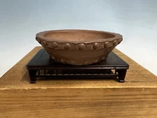 Unglazed Tokoname Bonsai Tree Pot By Ikkodo 5 1/2 By 1 1/2” Shohin Drum