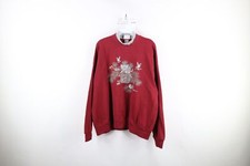 Vintage 90s Country Primitive Womens XL Distressed Cat Kitten Bird Sweatshirt