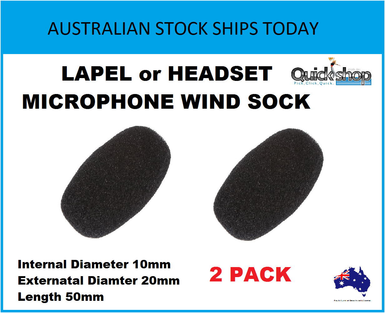 Lapel or Headset Microphone Wind Sock Foam Cover Black 10mm int