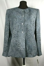 Jones New York Gray Silk Babylon Storm Floral Blazer Jacket Pockets Size 6 NWT