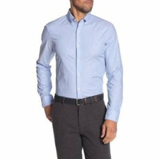 Michael Kors Mens Blue White Striped Collared Button Down Dress Shirt Sz XL New