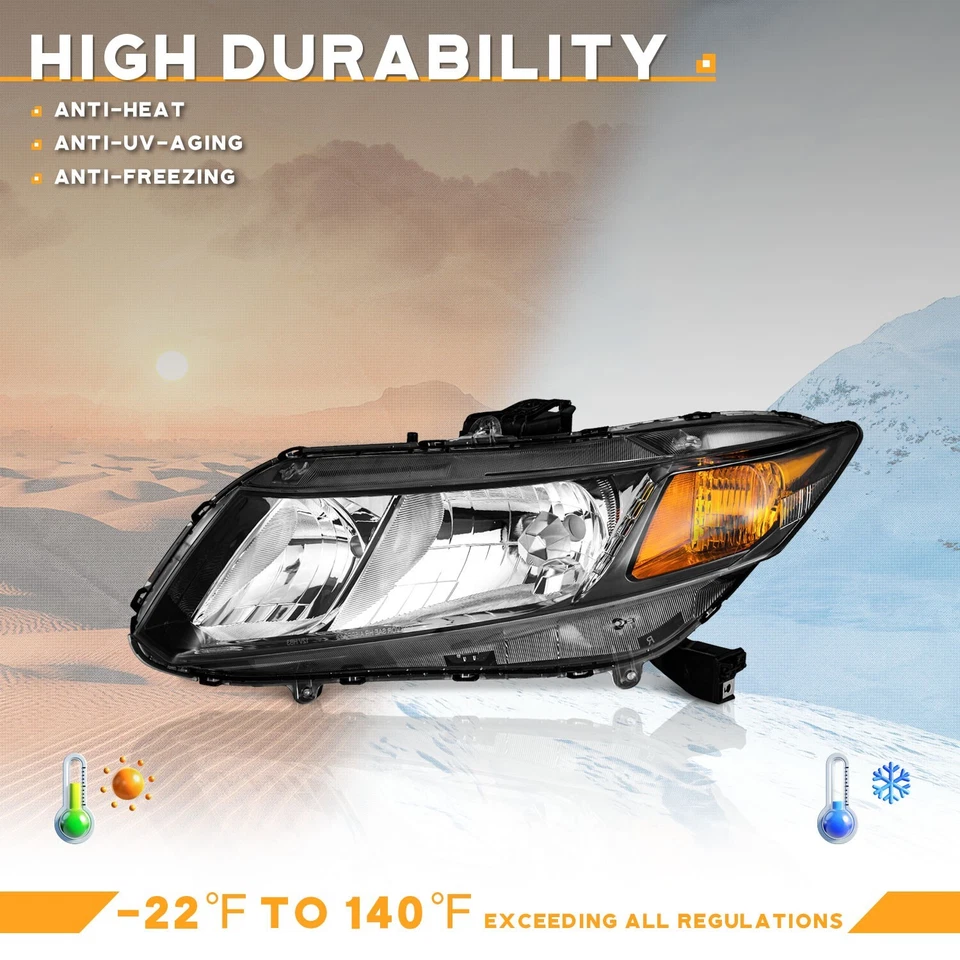 WEELMOTO For 2012-2015 Honda Civic Sedan 12-13 Coupe Black Headlights Left+Right Foto 4 de 4