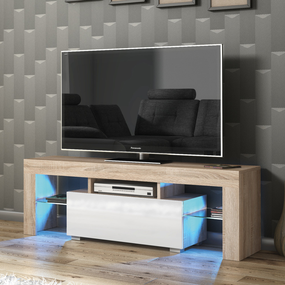 TV Unit 130cm | Modern Stand | Gloss Doors | Free LED | Creative Furniture ⭐⭐⭐⭐⭐