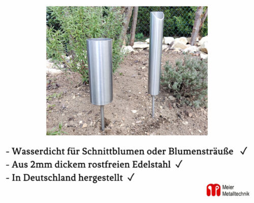 Grabvase Edelstahl massiv Wetterfest Friedhof Grabschmuck Blumenvase + Erdspieß - Bild 6 von 17