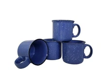 14oz Ceramic Campfire Coffee Mugs Set of 4, Azure with Speckled Finish