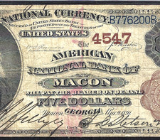 🇺🇸GA 1882 $5 BROWN-BACK ♚♚ MACON, GEORGIA ♚♚ PMG CHOICE FINE 15  SCARCE NOTE !