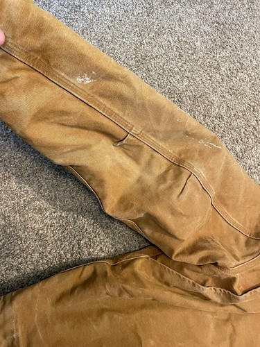 Carhartt hellbraune Canvas Herren Fleece gefütterte Jacke RN #14806 Kapuze durchgehender Reißverschluss Large - Bild 11 von 11