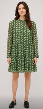 Mango MNG Women's Size 4 Green Geometric Tiered Mini Dress Long Sleeve