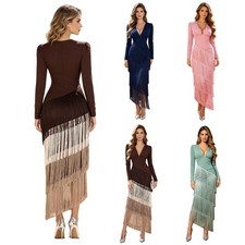 Women Dresses Slit Dress Party Gown Evening Fringed Date Ruched Night Out Back