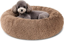 Washable Donut Dog Bed - Anti-Slip Faux Fur for Small to Large Dogs 20'' Khaki 