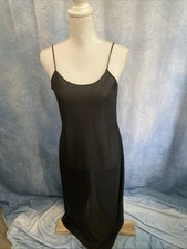 Vtg 90s Black Slip Dress Coquette Rayon Mesh Knit Sheer Maxi Grunge Minimal XS