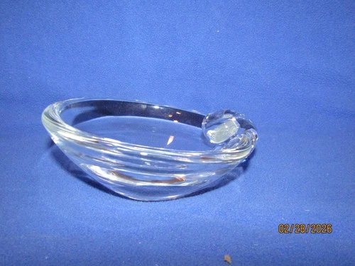 Steuben Crystal Art Glass Signed Snail Olive Bowl Candy Dish Ashtray 5”