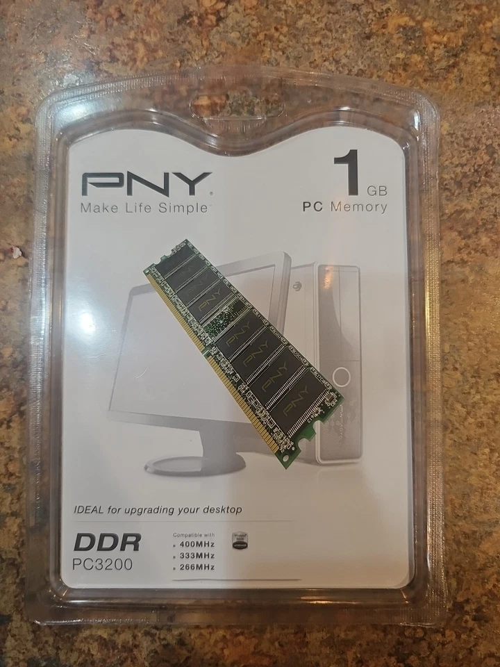 Lote de (2) Memoria DIMM de escritorio DDR PNY 1 GB PC3200 400 MHz MD1024SD1-400 Foto 4 de 4