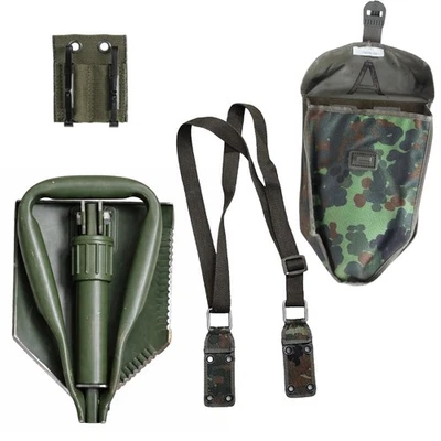 Bundeswehr Spaten, BW Klappspaten Tasche oliv, flecktarn, Trageriemen, Adapter - Bild 1 von 4