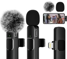 2 Wireless Lavalier Microphones with Clips for iPhone, Plug and Play