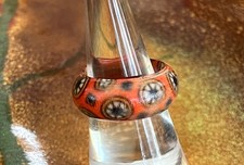 Art Pattern Handcrafted Domed Wood Ring Band. 8mm Wide, Size 7 New Unused L