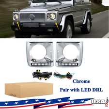 Chrome Headlight Bezel For 1990-2018 Mercedes W463 G63 G Wagon G500 W Led Drl