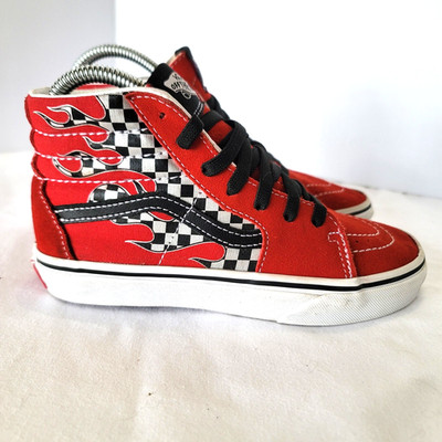 Kids Vans US size 3 EU 34 Vans SK8 Hi Check Flame Red High Top