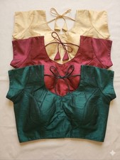 New Set of 3 silk blend saree lehenga gold, maroon  green blouse Size XL