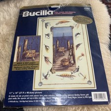Bucilla Crewel Embroidery Kit 42065 with Gold Plated Needles Fishing Pier