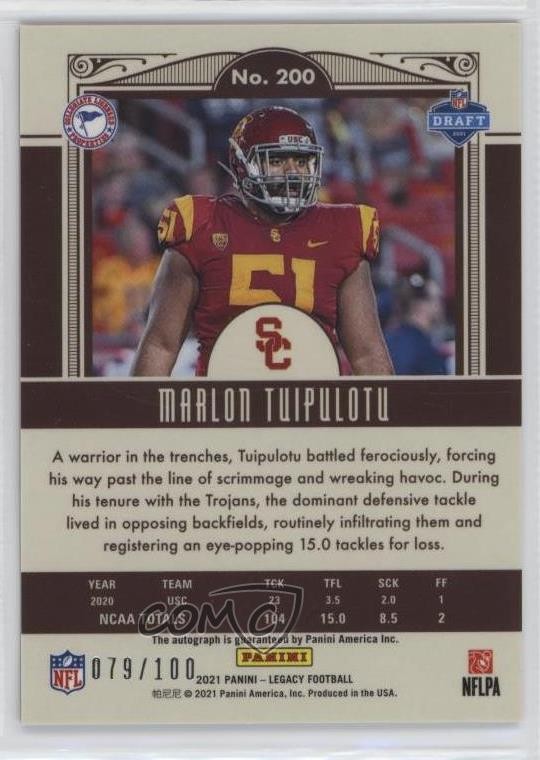 2021 Legacy Premium Penmanship Bronze /100 Marlon Tuipulotu Rookie Auto RC 11to