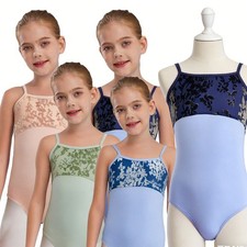 Girls Bodysuit Performance Leotard Dancewear Jumpsuit Floral Costume Ballet