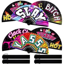 Bamboo Rave Fans 25 Inch Large Folding Clack Hand - Set of 6 for Parties